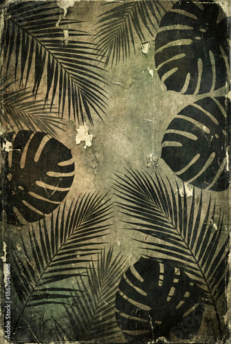 Grunge tropical floral background.