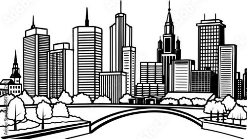 Very beautiful view of Frankfurt’s financial district in Germany with the Main River flowing through modern skyscrapers, showcasing economic strength, urban elegance, and contemporary European city li