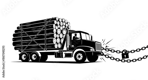 Truck Transporting Logs with Broken Chain.