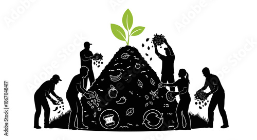 People Sorting Through Large Pile of Waste.