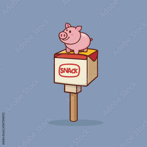 Pink Pig on Cardboard Box