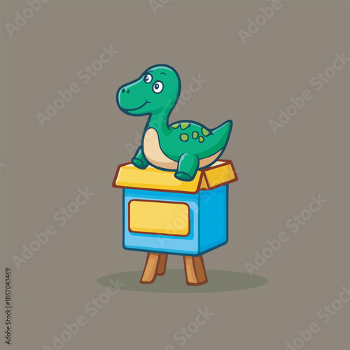 Green Dino on Blue Box