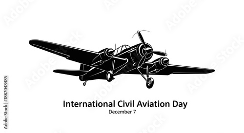 Vintage Black and White Airplane Illustration.