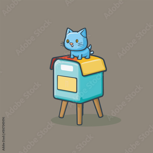 Blue Cat on Blue Box