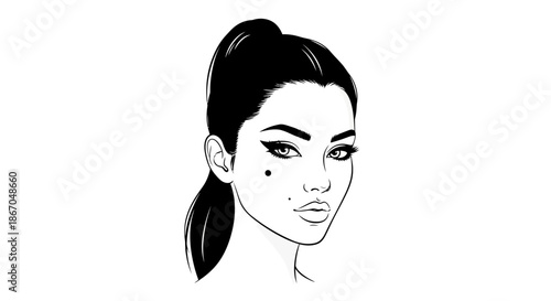 Woman Face Illustration with Beauty Mark.