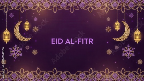 Eid al-Fitr celebration background with crescent moons and lanterns alfitr ramadan islamic muslim holiday
