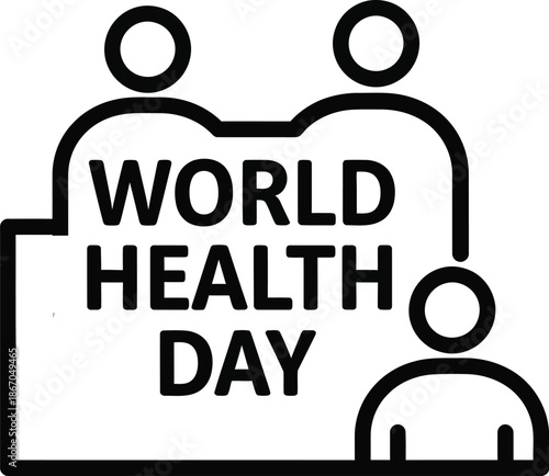 World Health Day vector icon with people silhouettes, global healthcare awareness concept, medical community and wellness promotion sign, public health campaign illustration for web.