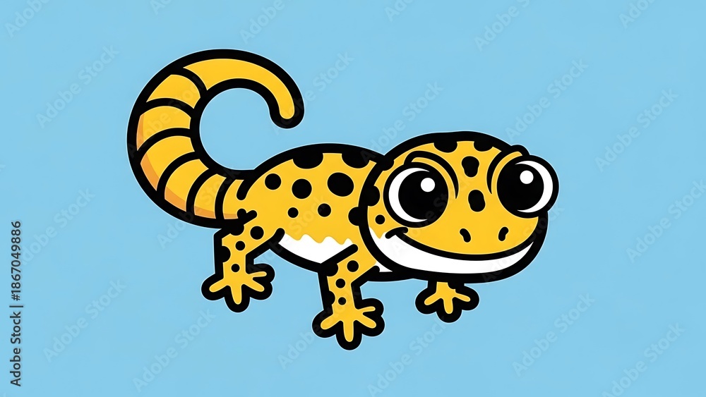 Obraz premium Cartoon Yellow Leopard Gecko Illustration.