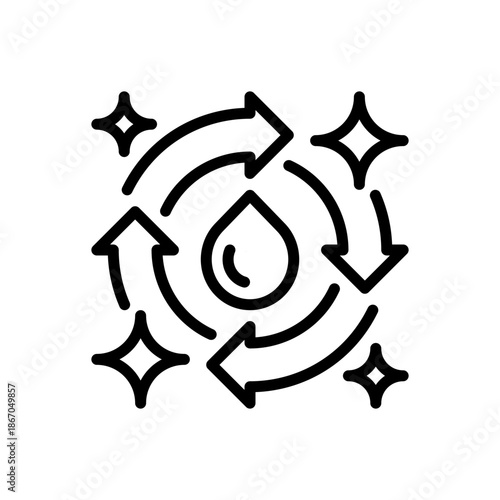 Recycle Water Line Icon, Outline Symbol for Reuse, Treatment, Sustainability, Cycle, and Environmental Protection. Vector Sign Icon.