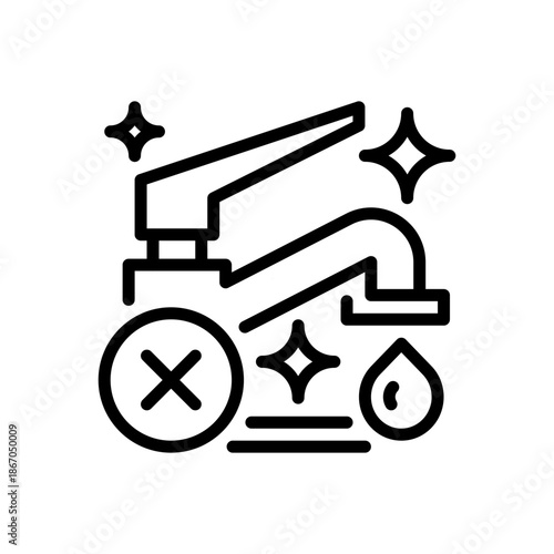 Tap Water Error Line Icon, Outline Symbol for Warning, Alert, Broken, Maintenance, and Supply Issue. Vector Sign Icon.