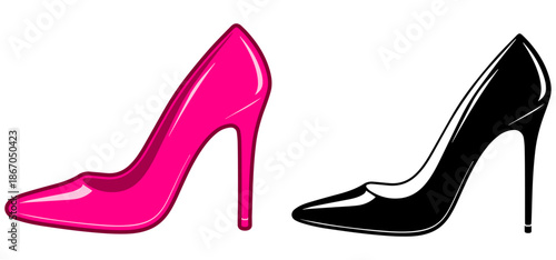 Woman's Shoes Vector High Heeled Shoe Icons Pink and Black Color Vector Illustration on White Background, shoe, high, heels, fashion, shoes, high heels.