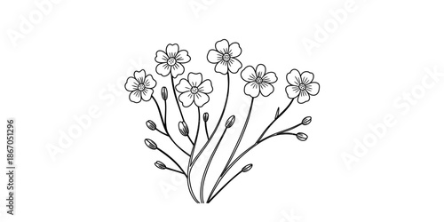 A simple black and white line art illustration of a small flower bouquet Vector, illustration