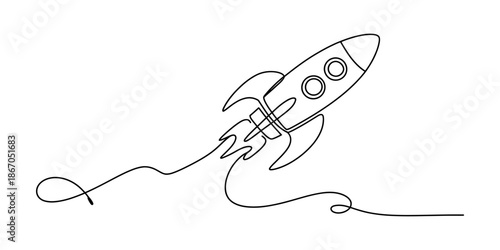 Continuous line drawing of a rocket launching into space a symbol of startup and innovation Vector, illustration