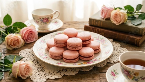 Wallpaper Mural Sweet Pink Macarons In Vintage Plate For Romantic Dessert Theme Background Wallpaper Torontodigital.ca