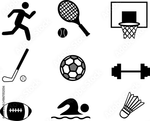 Sport Icons Set in Black Silhouette Style