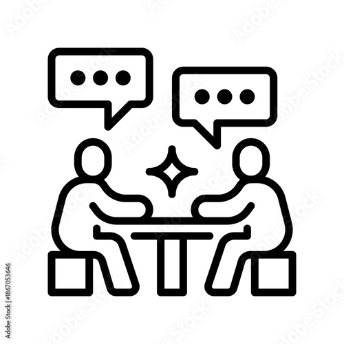 Job Interview Line Icon, Outline Symbol for Candidate Assessment, Questioning Session, Recruitment Meeting, Professional Dialogue, and Talent Selection. Vector Sign Icon.