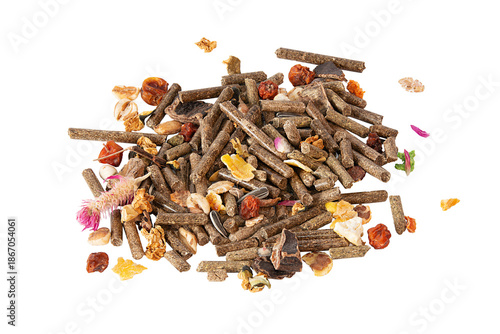 Compound food for dwarf rabbits. Dry granules for domestic rodents.