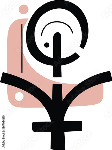 Abstract Feminine Symbol: A minimalist artistic design featuring the female symbol with bold lines and soft colors, embodying the essence of womanhood and feminine identity.