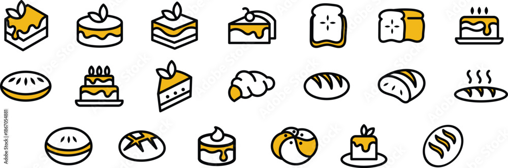 Fototapeta premium Big Interface Icon Set Vector Cake and Bread for Mobile and Web Apps