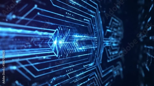 Abstract Digital Technology Background with Glowing Blue Light.