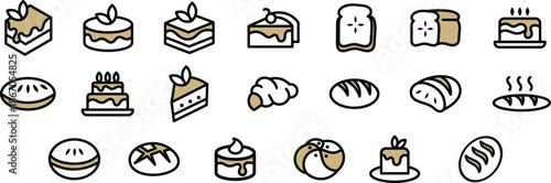 Bakery Shop Icon Pack Vector Illustrations of Bread and Desserts for Menus and Apps