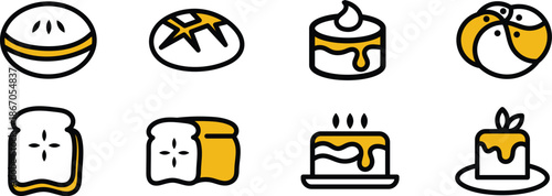 Icon Set Vector pancakes, puddings, pastry, bakery for Mobile and Web Apps