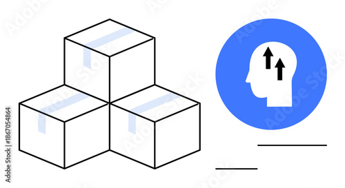 Logistics concept. Logistics ed through stacked boxes and a mental growth element with upward arrows. Logistics organization and efficiency. For supply chain, productivity, planning, innovation