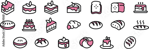 Bakery and Dessert Icon Set Vector Cookies, Cupcakes, and Bread for UI Design