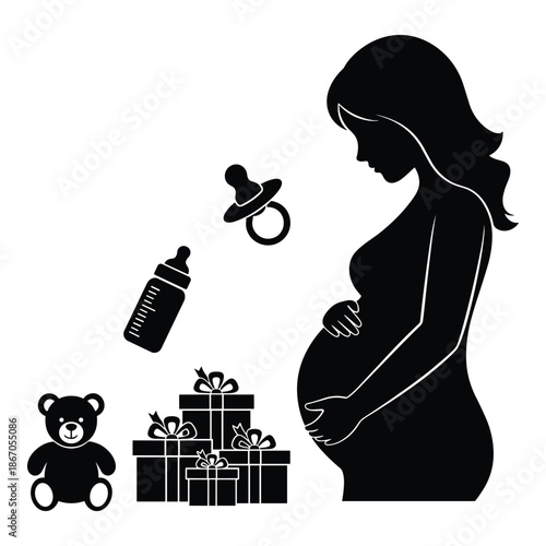 silhouette of pregnant woman with gift