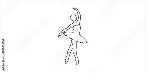 Graceful ballerina silhouette in a delicate dance pose, minimalist line art Vector, illustration