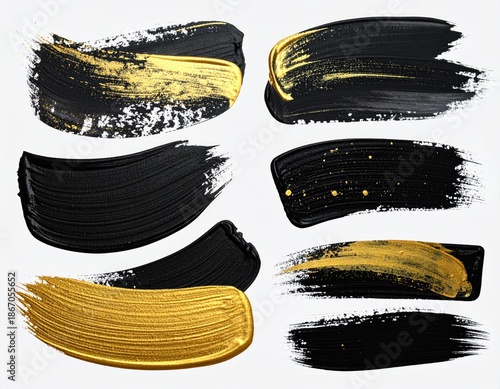 Brushstrokes black, gold. Abstract art, texture