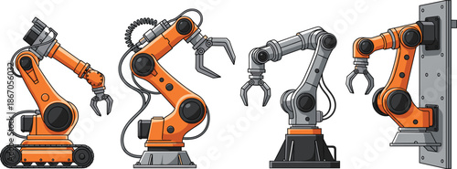 Industrial Robotic Arm Set for Manufacturing and Automation IllustrationIndustrial Robotic Arm Set for Manufacturing and Automation Illustration