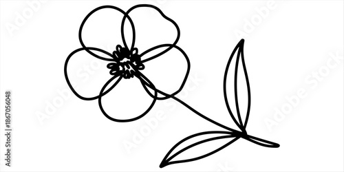 Minimalist one line drawing of a lovely daisy flower with stem and leaves Vector, illustration
