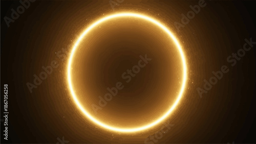 Mesmerizing Abstract Orange Neon Ring of Light Creating a Dynamic Portal Effect Against a Deep Black Background, Symbolizing Modern Technology and Future Exploration
