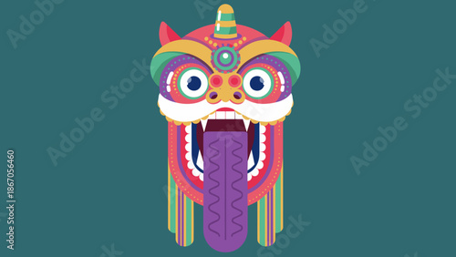 Vibrant Cultural Celebration, Colorful Lion Dance Mask, Festival, Illustration, Artistic Environment, Front View, Tradition