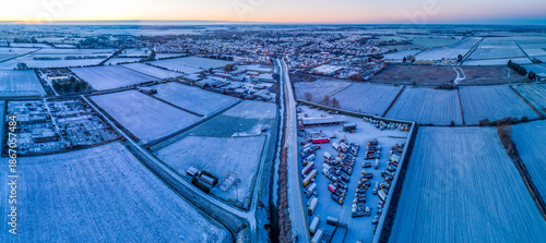 Εκτύπωση καμβά Ramsey, Near Huntingdon, Cambridgeshire Snow sunrise panorama January 2026 aeria