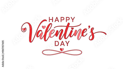 Valentines day elegant script typography with red heart accents on clean white background for romantic greeting branding marketing and creative design use