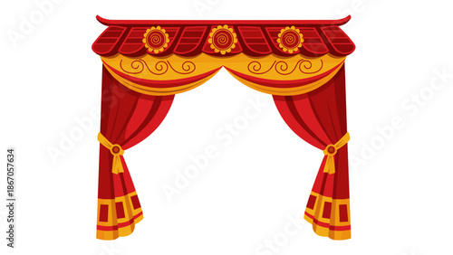 Traditional Red and Gold Chinese Stage Curtain for Lunar New Year