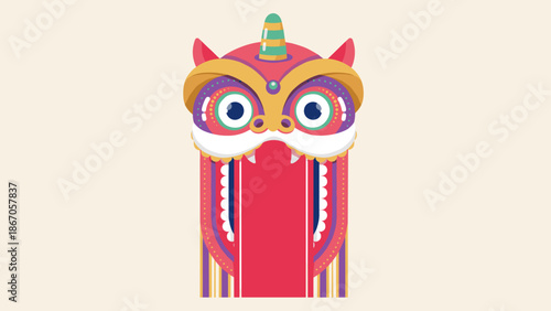 Cultural Festival, Colorful Dragon Mask, Celebratory Environment, Illustration