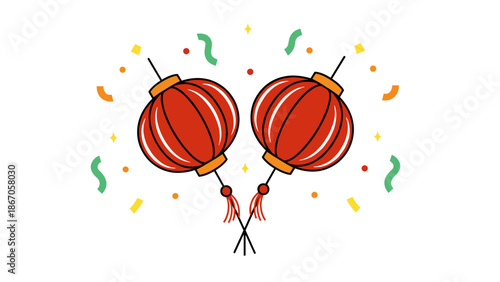 Happy People Celebrating Lunar New Year and Chinese Lantern Festival