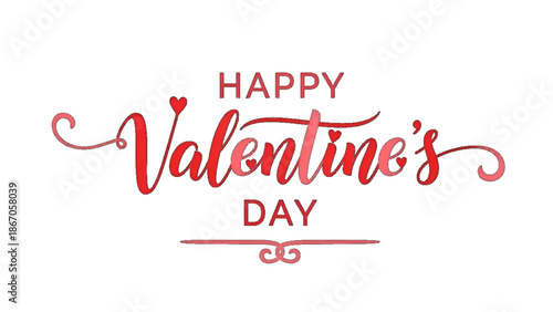 Valentines day elegant script typography with red heart accents on clean white background for romantic greeting branding marketing and creative design use