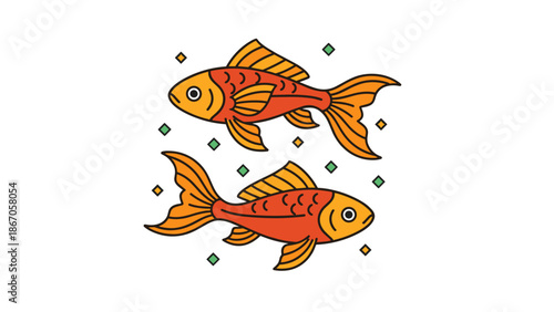 Goldfish Swimming Together in a Vibrant Aquarium Illustration