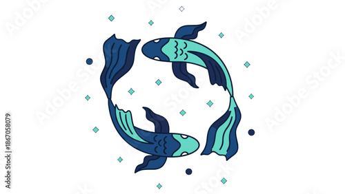 Pisces Zodiac Sign Constellation with Two Fish Swimming in Circle