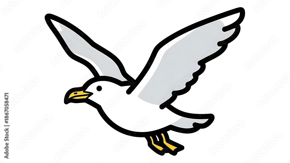 Obraz premium White Seagull Flying with Outstretched Wings.