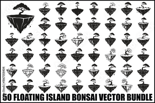 50 Floating Island Bonsai Vector Bundle