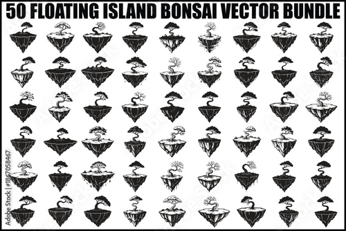 50 Floating Island Bonsai Vector Bundle