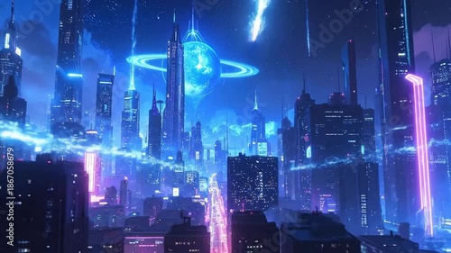 Futuristic Cityscape - A Glimpse into the Neon-Lit Metropolis of Tomorrow.