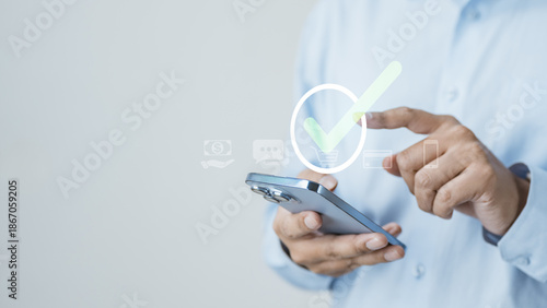 Cuadro en lienzo Cashless digital payment concept showing secure mobile transaction on smartphone, representing fintech innovation, online banking, global money transfer, digital economy, and financial technology