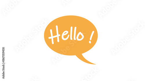 Vibrant orange speech bubble with friendly Hello greeting message