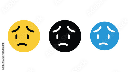 Sad faces in different colors on white background